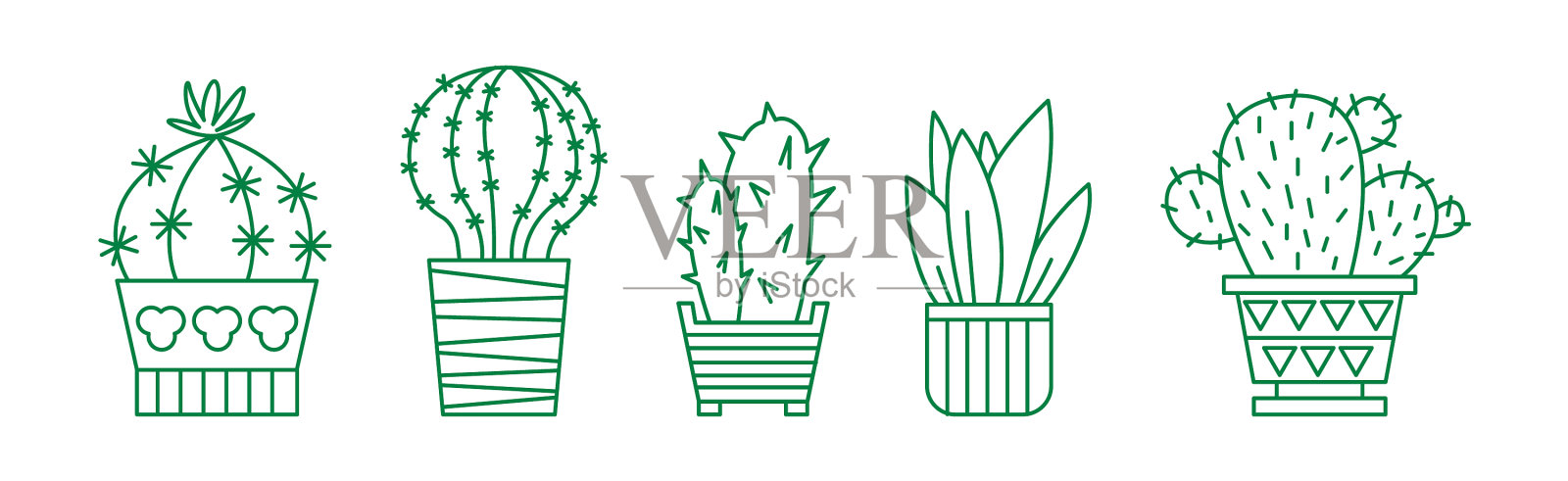 仙人掌室内盆栽植物生长在盆栽线图标插画图片素材