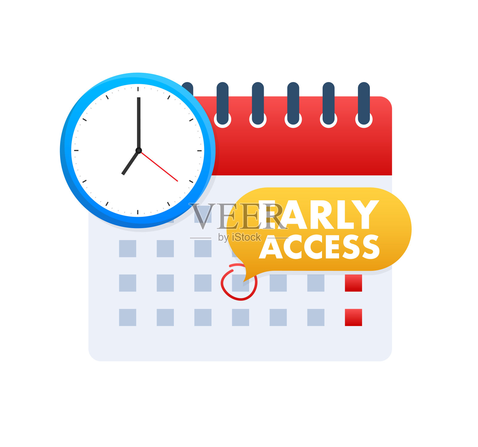 带有时钟的日历和带有“Early Access”字样的演讲泡泡。早期访问标签矢量库存插图插画图片素材