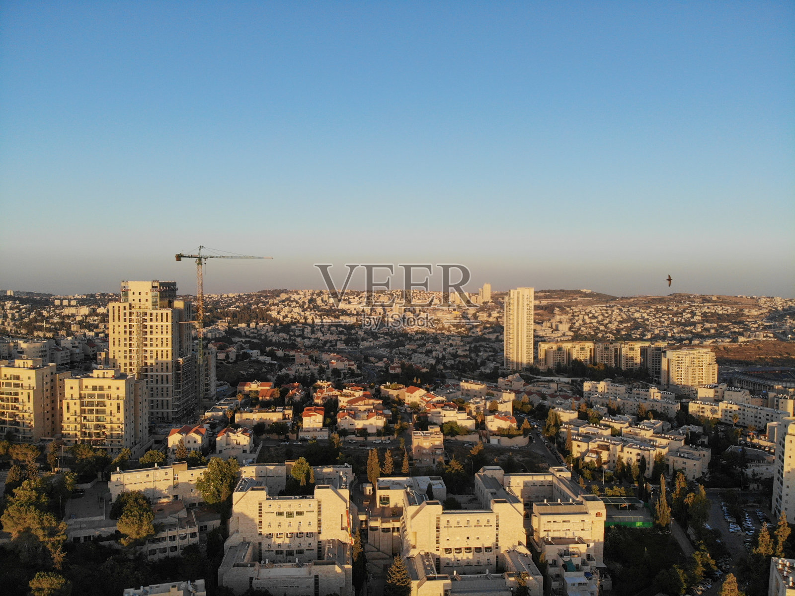 耶路撒冷城市景观天际线鸟瞰日落照片摄影图片