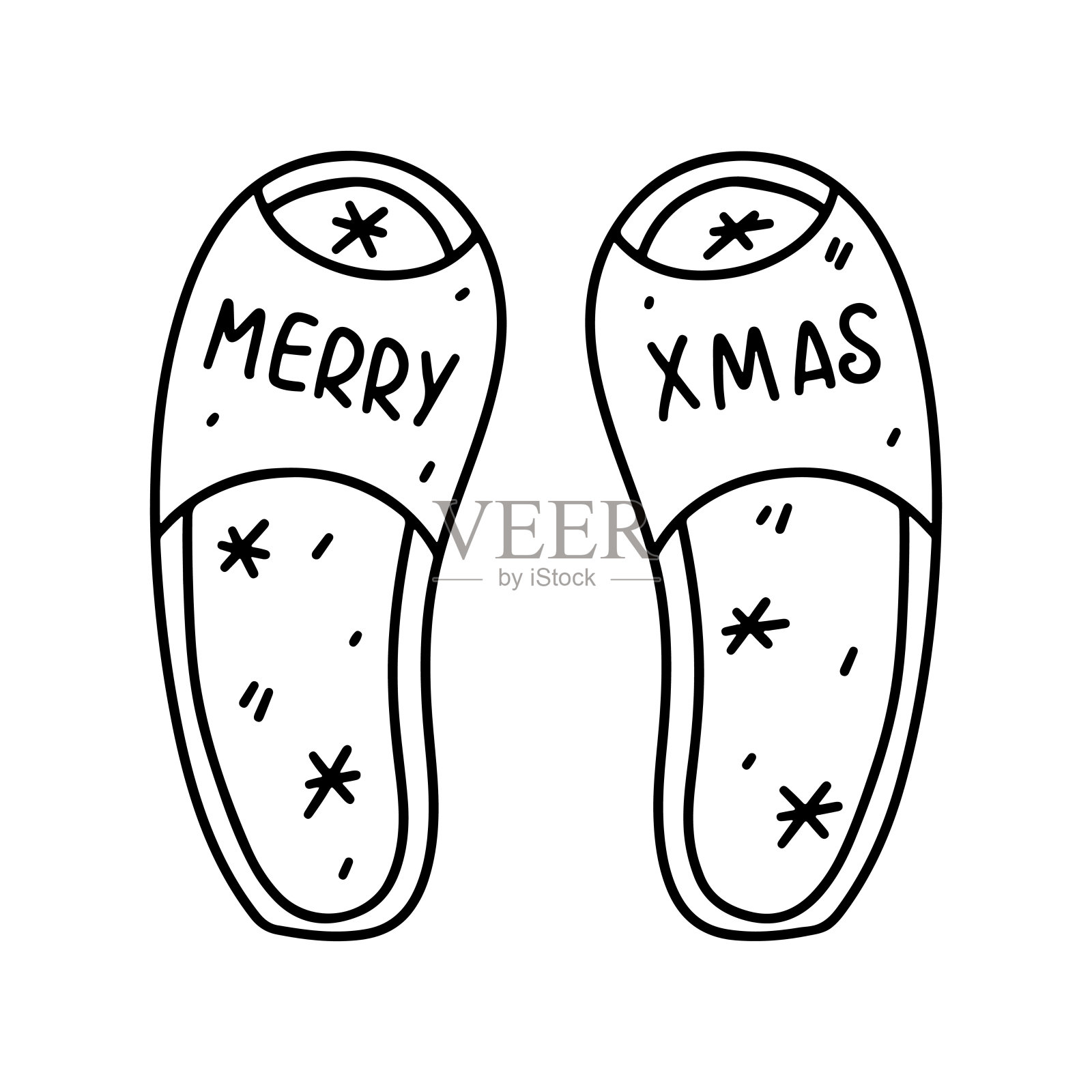 可爱的圣诞枕木。手绘涂鸦风格。矢量插图隔离在白色。着色页面。插画图片素材