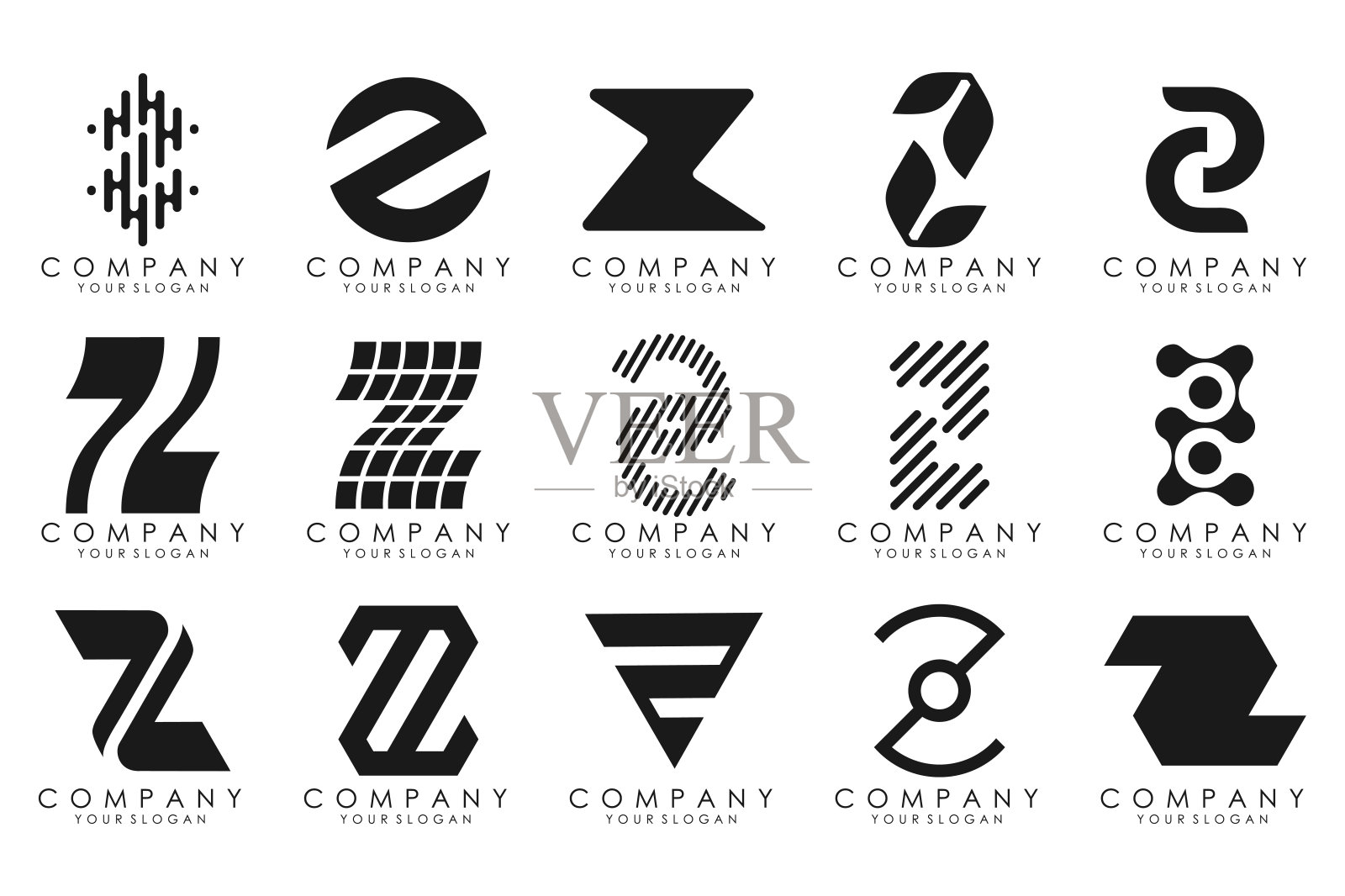 抽象集合以字母Z为标志设计。创意设计标志Z与金色。插画图片素材