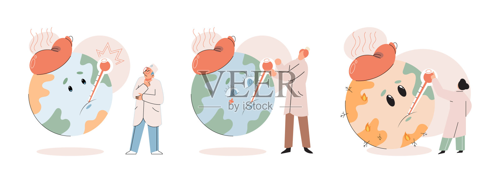 全球变暖。地球的高温和炎热天气。气候变化概念插画图片素材