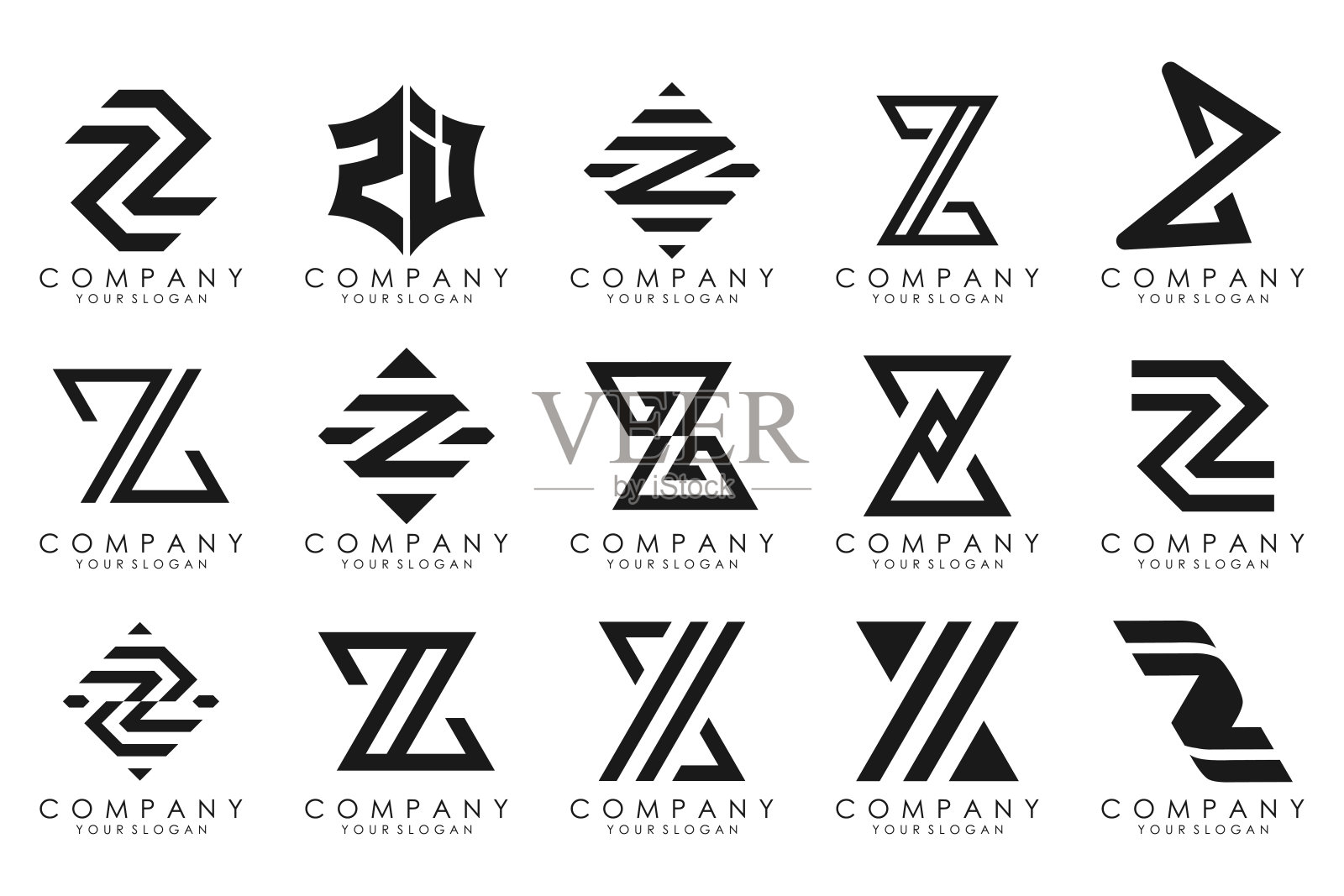 抽象集合以字母Z为标志设计。创意设计标志Z与金色。插画图片素材