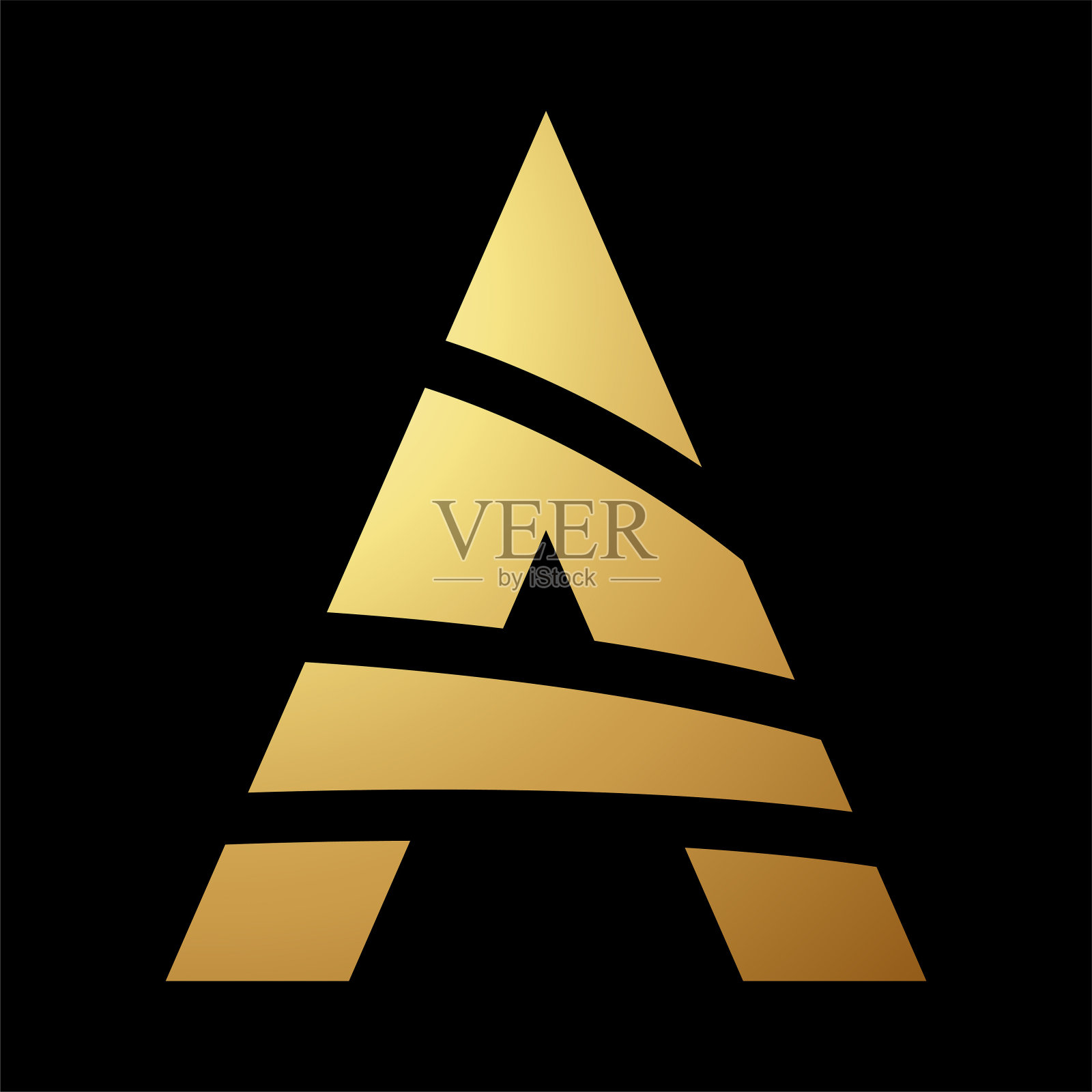 金色抽象大写字母A图标随机条纹插画图片素材