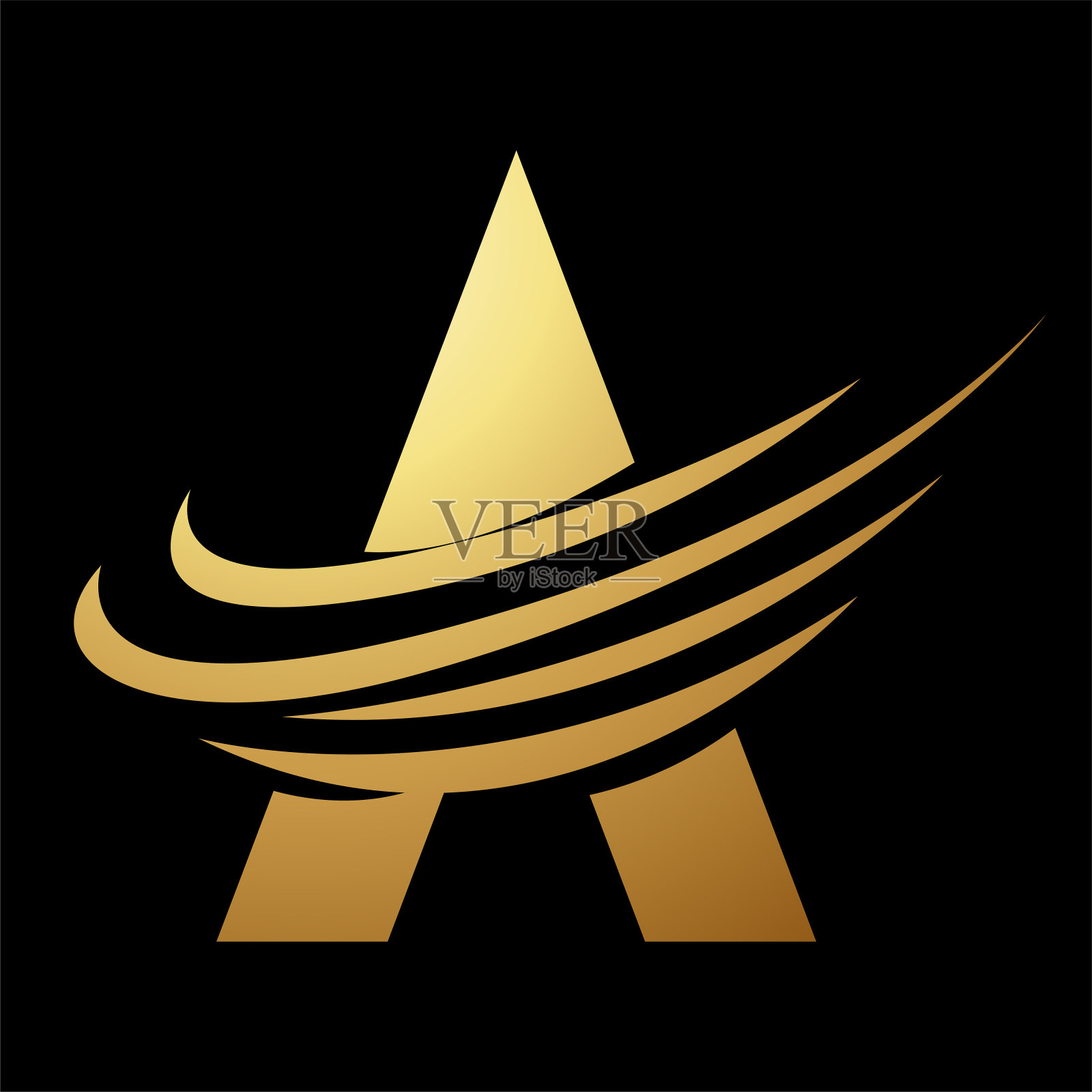 金色抽象字母A图标与曲线斜线插画图片素材