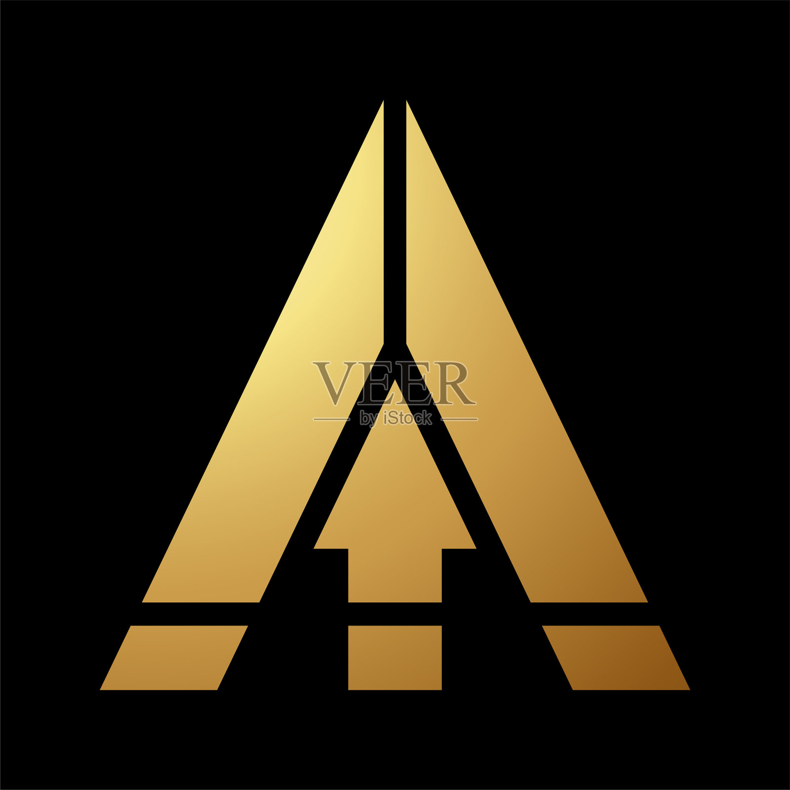 金色抽象字母A图标与一个向上的箭头插画图片素材