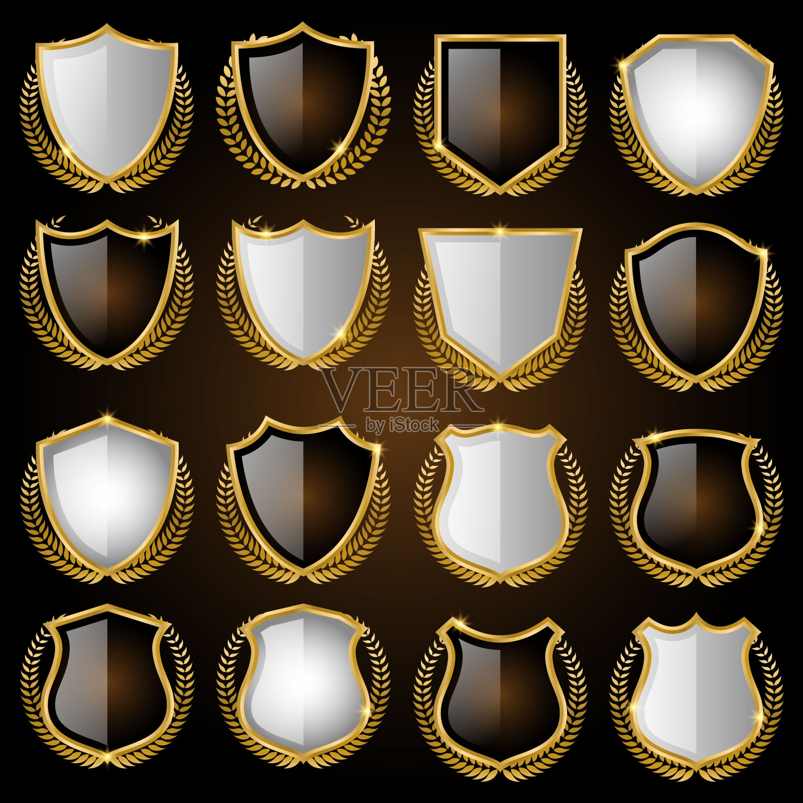 一套优雅的白色和金色盾牌高级矢量
。矢量图插画图片素材