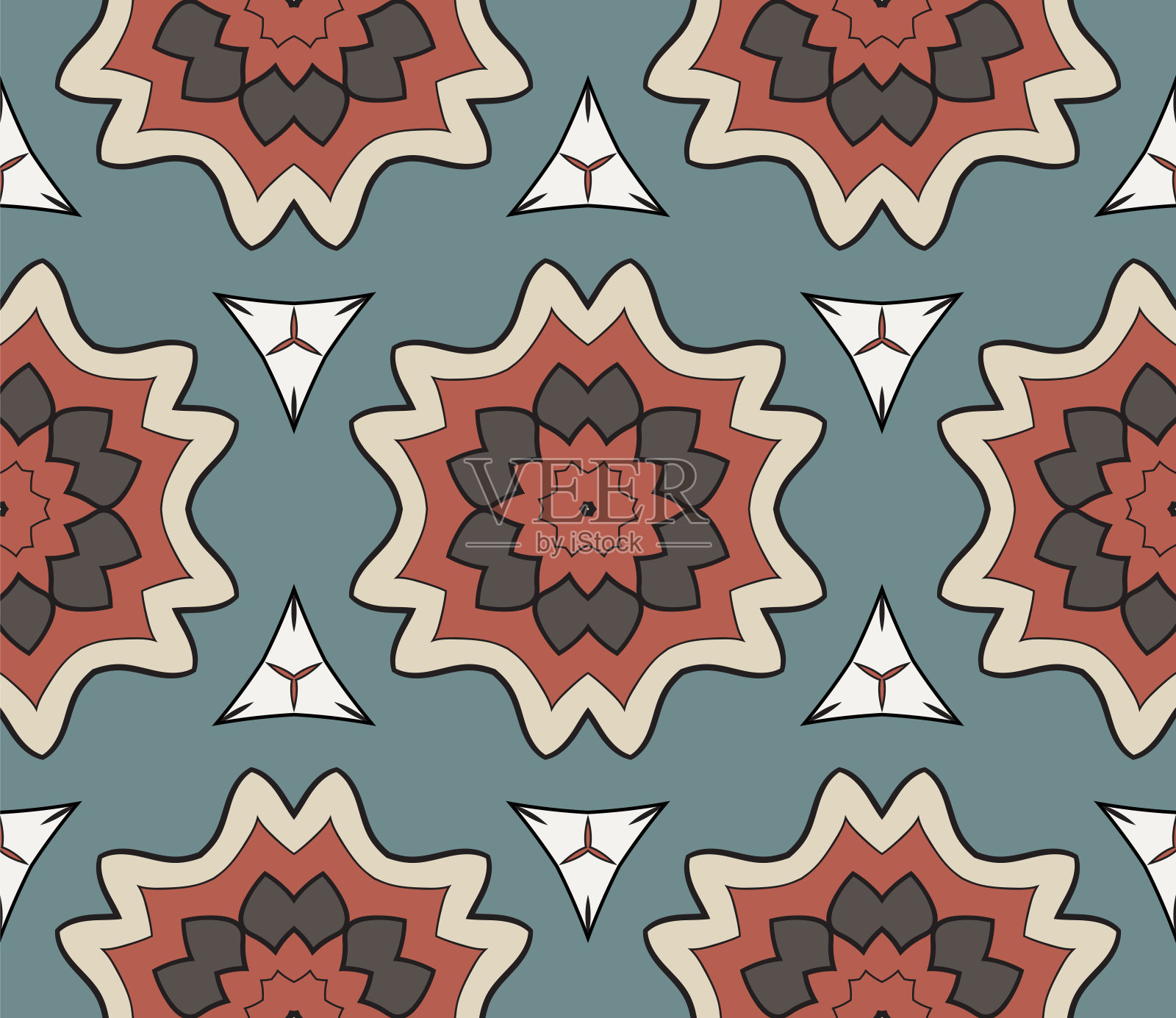 抽象幻想彩色涂鸦几何花无缝图案。花的背景。插画图片素材