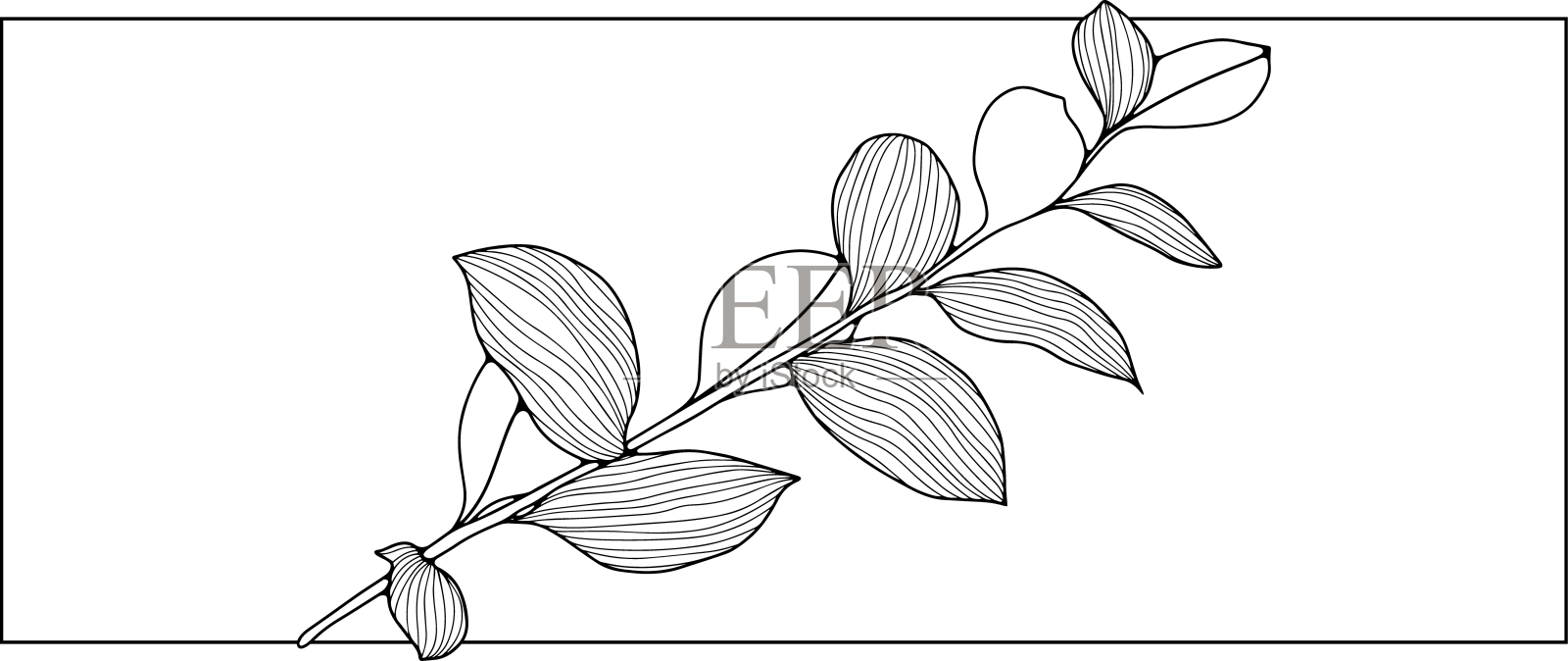 带叶子的树枝的黑色轮廓设计元素图片