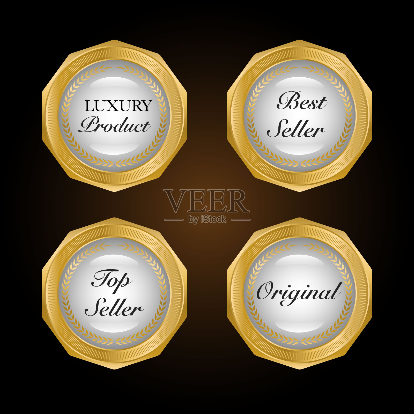 收藏金色徽章和复古风格的标签。矢量图插画图片素材