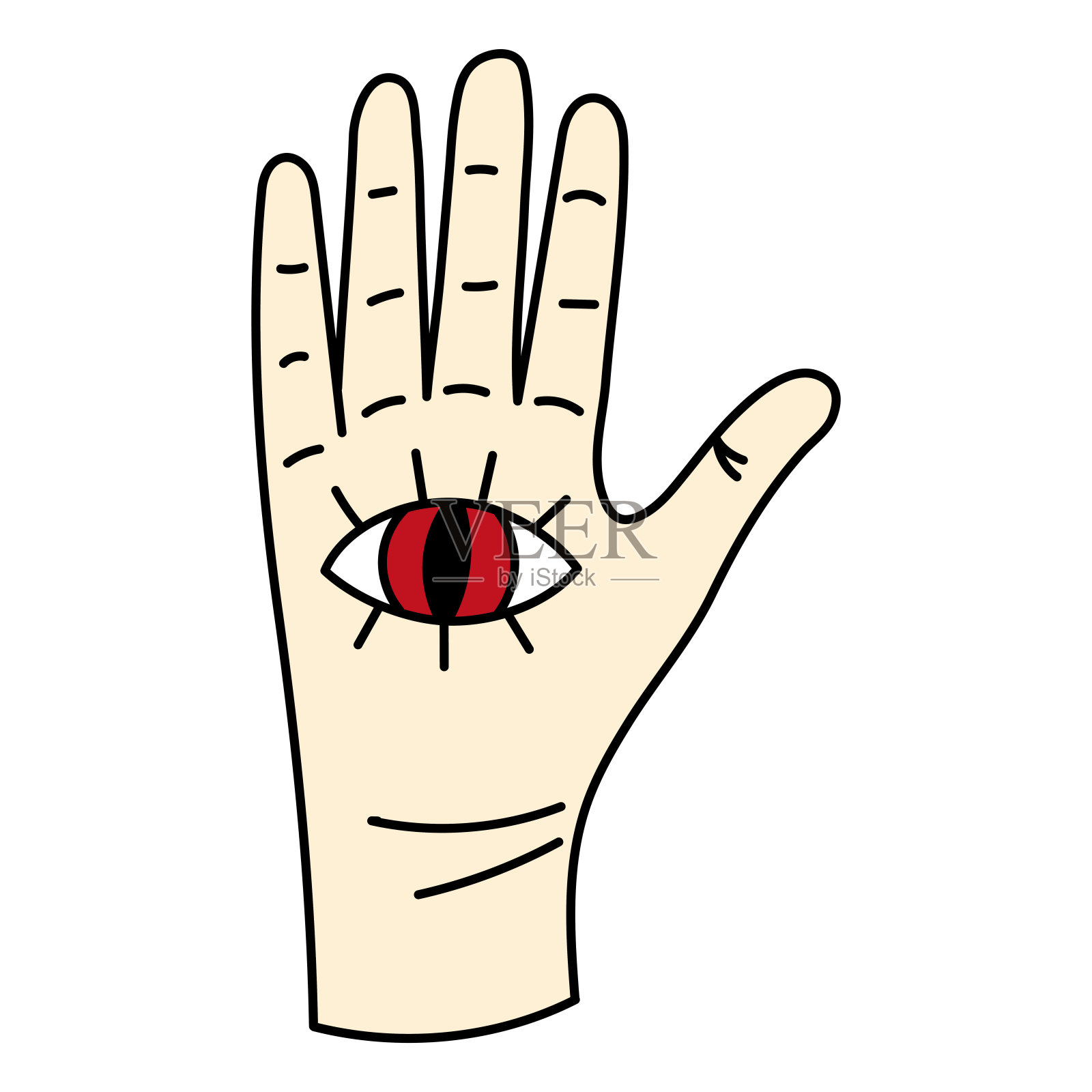 有红恶魔眼的手插画图片素材