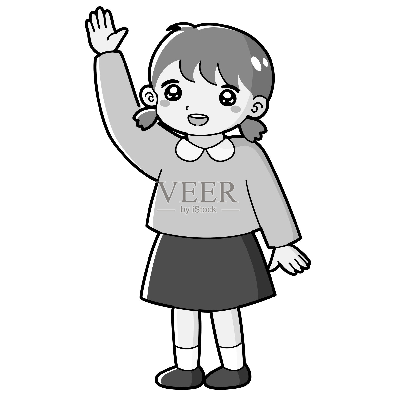 一个女孩举手的插图插画图片素材