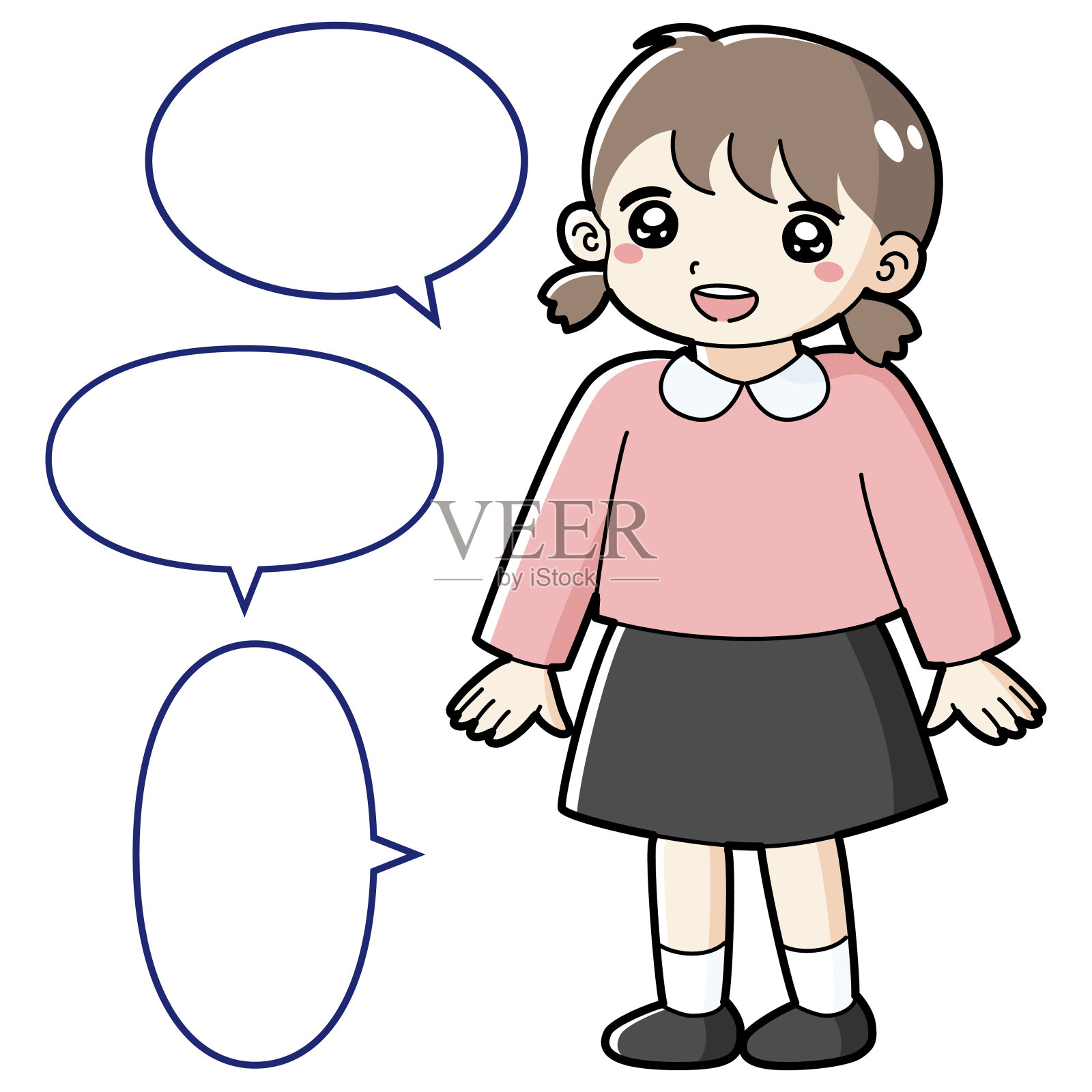 一个微笑的女孩的插图(有气泡)插画图片素材