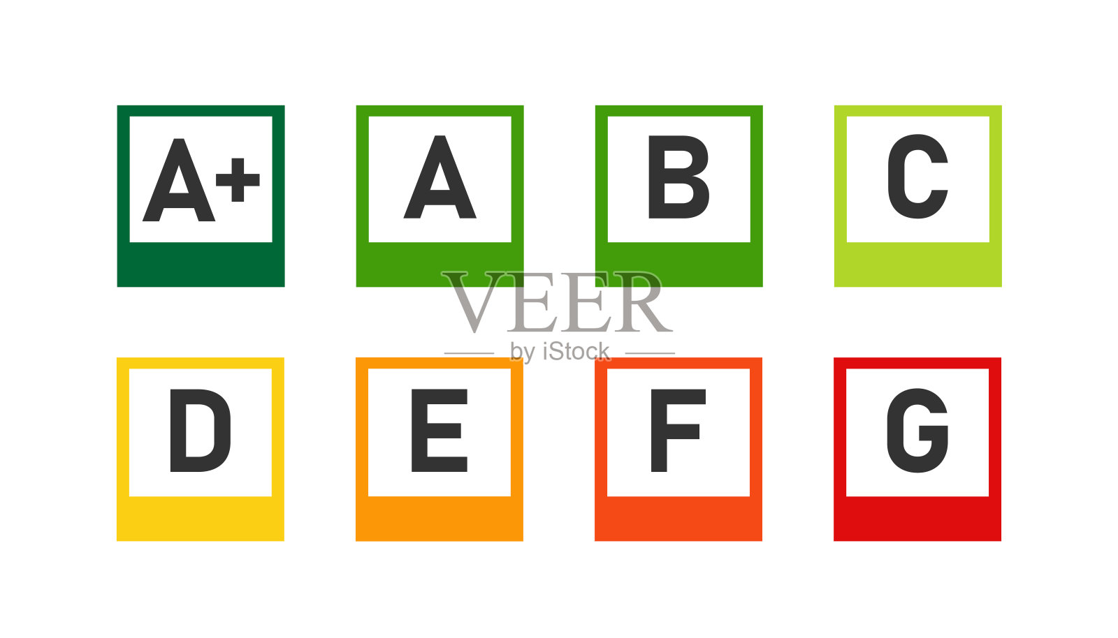 能效等级标签图标。绿色能源欧盟条形标志。epc生态证书。平面和彩色风格图标的网页设计。矢量插图。插画图片素材