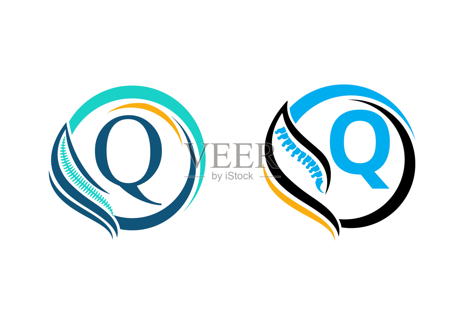 字母q与脊柱骨科标志插画图片素材