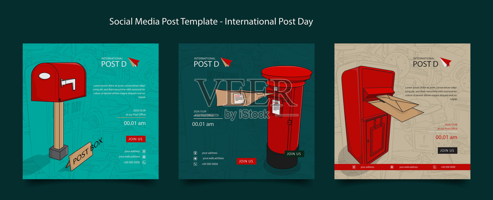 社交媒体帖子模板与邮箱和插画图片素材