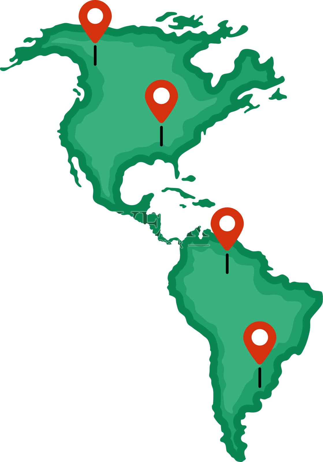 美洲地图图钉位置设计元素图片