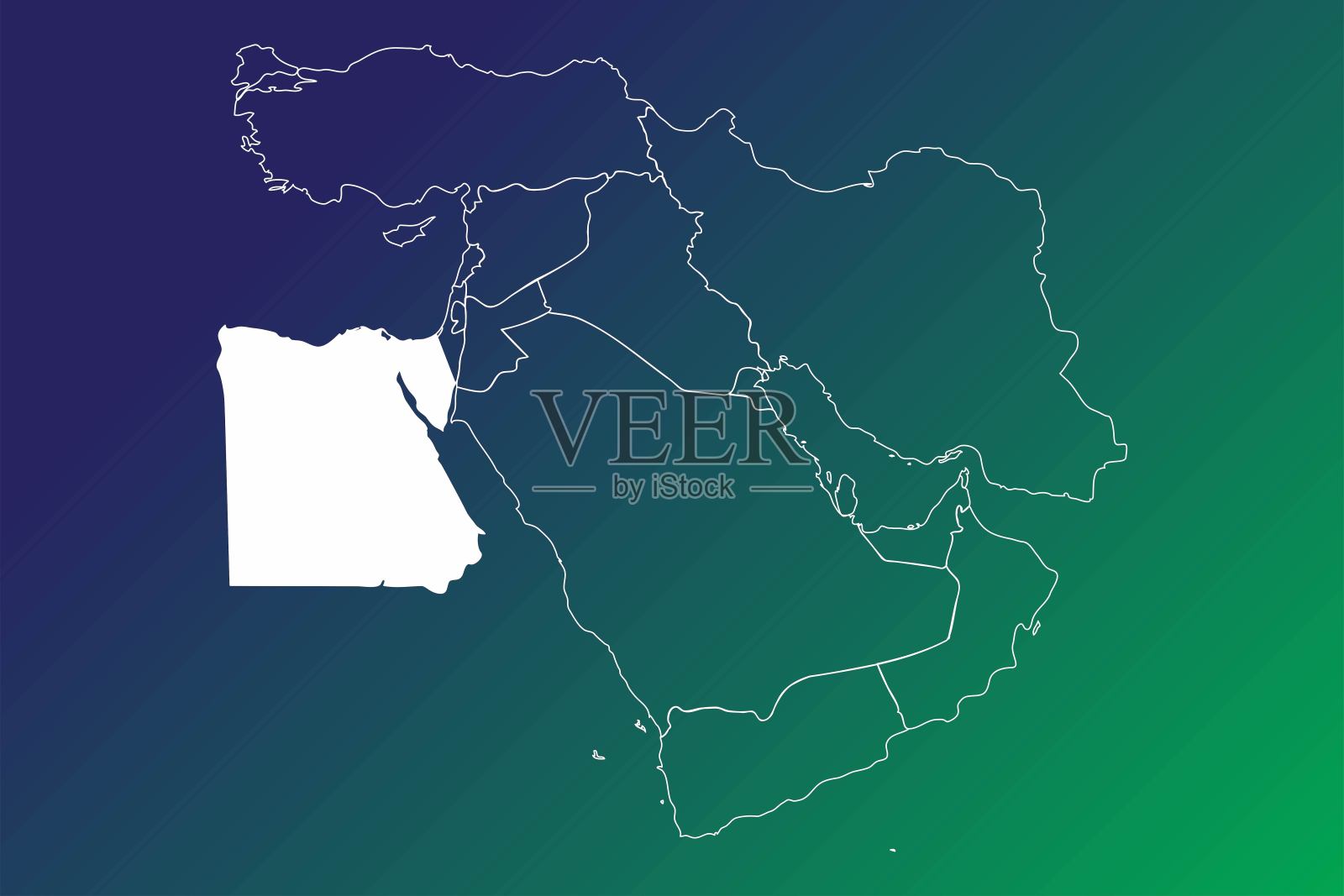 中东国家的可编辑地图插画图片素材