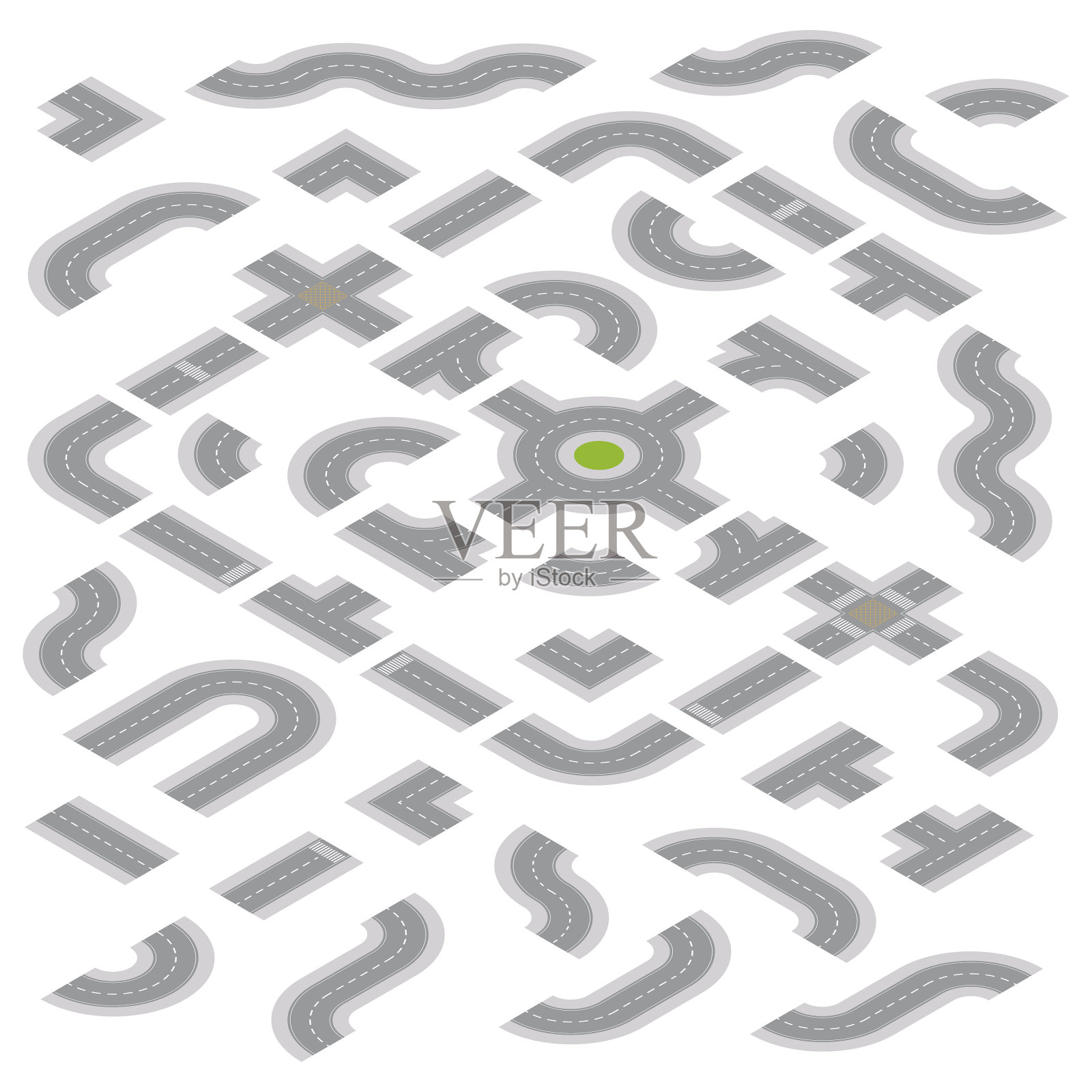 等距浅灰色道路建设工具包插画图片素材