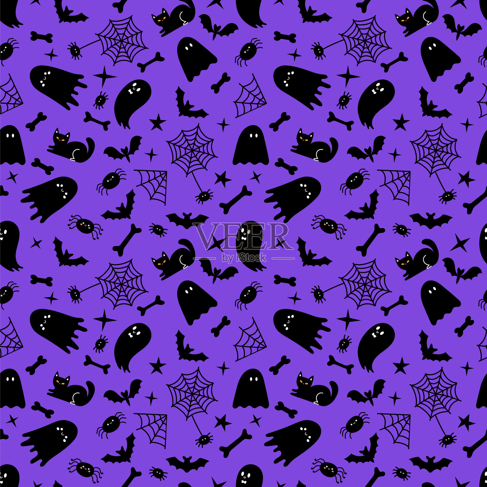 万圣节无缝图案。卡通幼稚风格插画图片素材