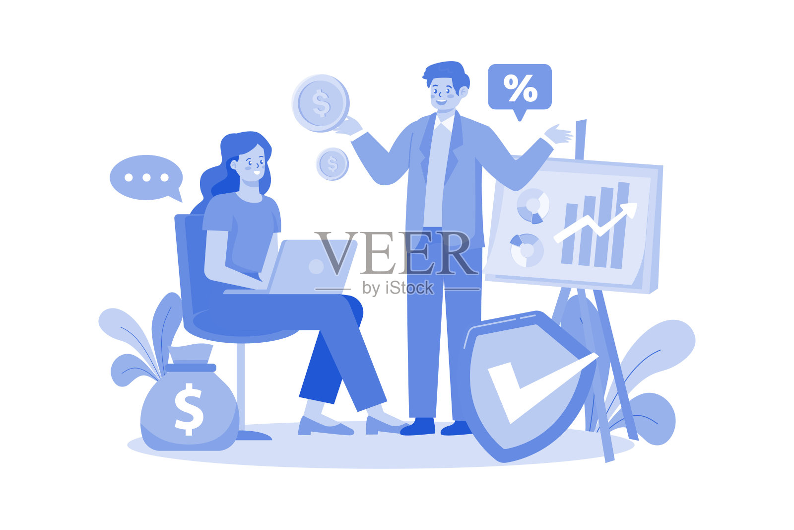 保险经纪人为客户谈判保险交易插画图片素材