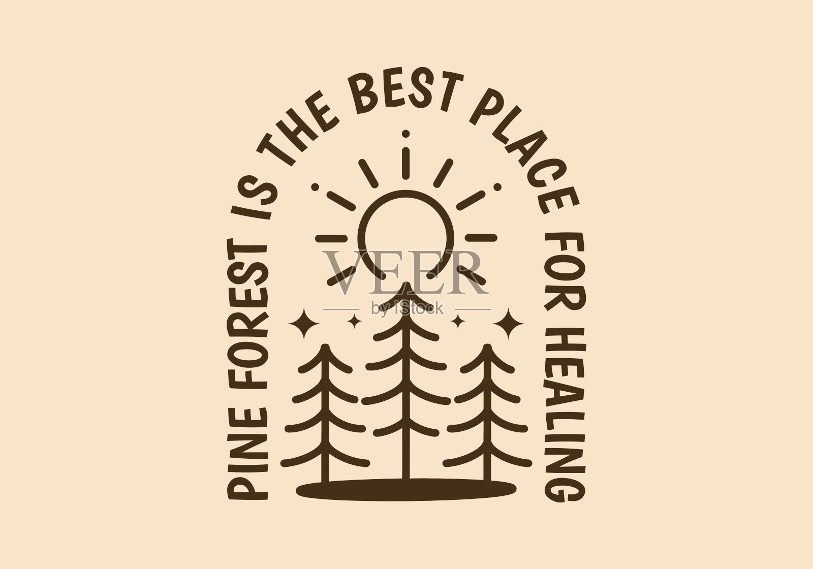 松林，最好的疗伤之地。线条艺术松树插图设计插画图片素材