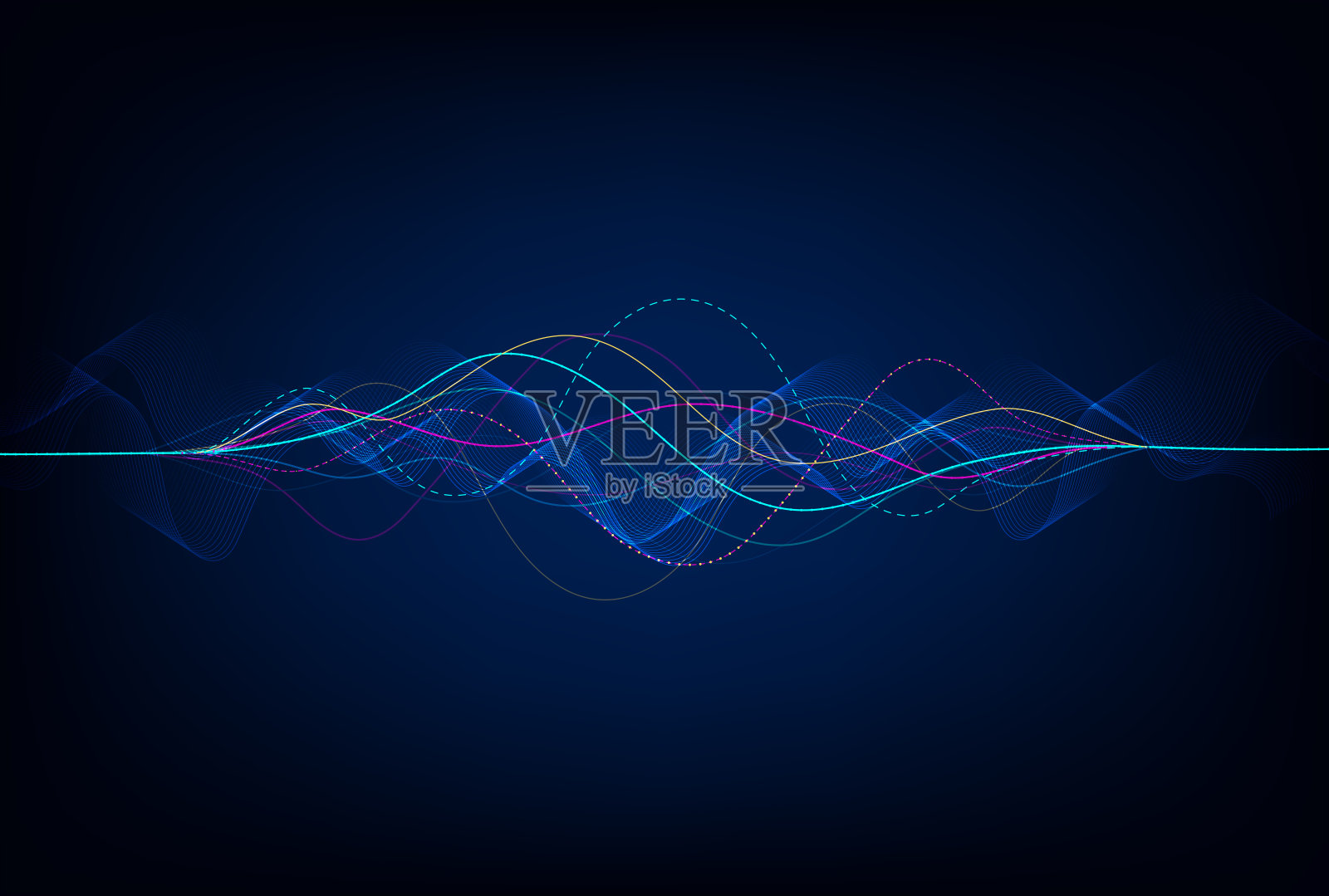 波浪线动态流动。人工智能深度学习可视化网络概念，用于人工智能，音乐，声音。矢量图插画图片素材