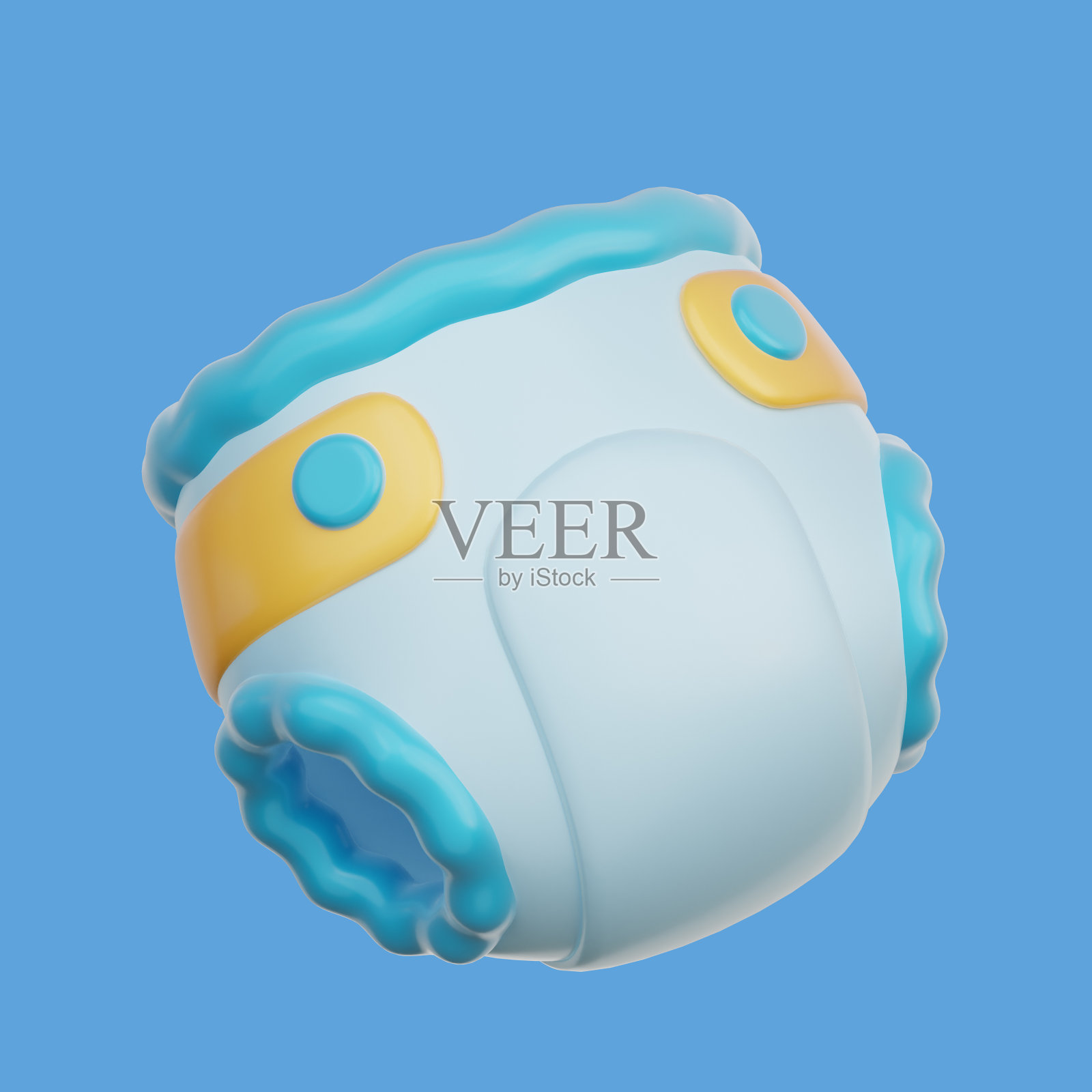 3D蓝色婴儿纸尿裤，揭示婴儿性别，是男孩，生日派对，3D渲染。照片摄影图片