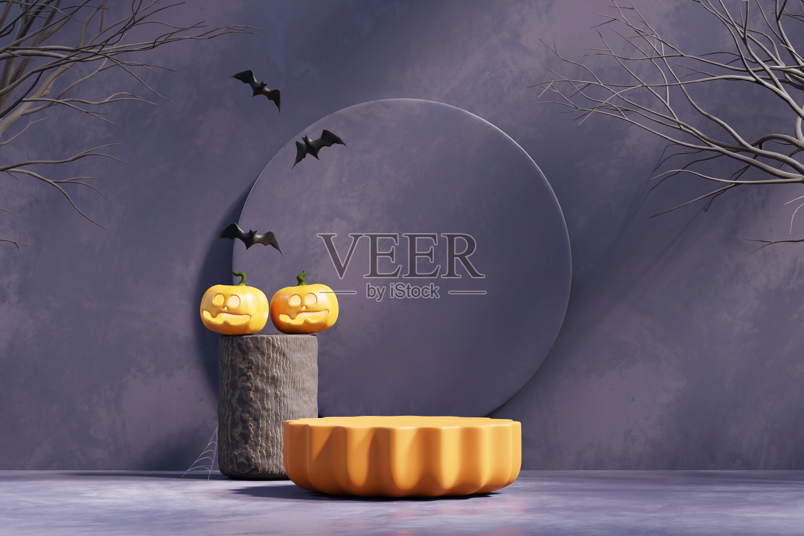 万圣节南瓜灯及产品展示平台3D渲染照片摄影图片