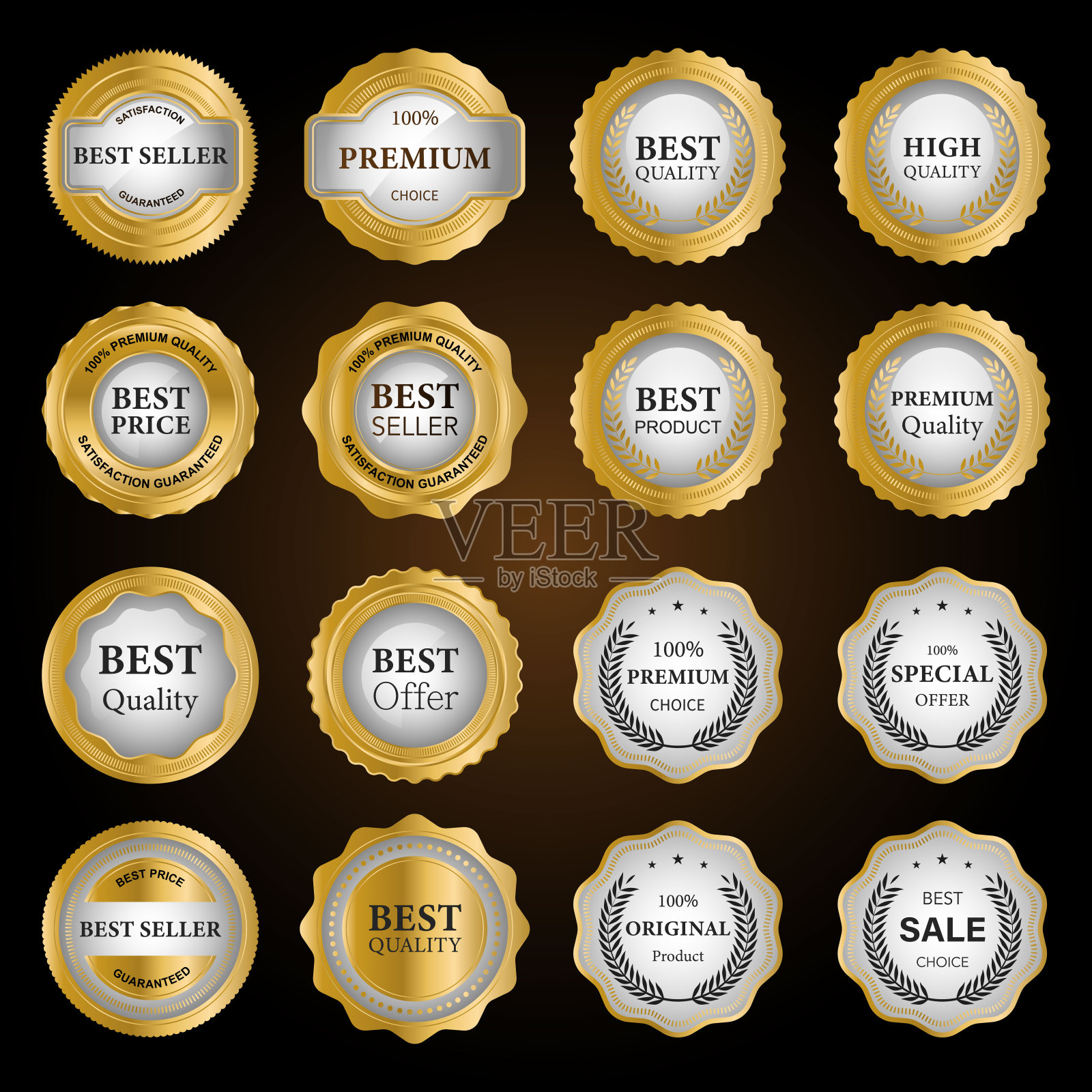 金色复古销售徽章和标签收集。矢量图插画图片素材