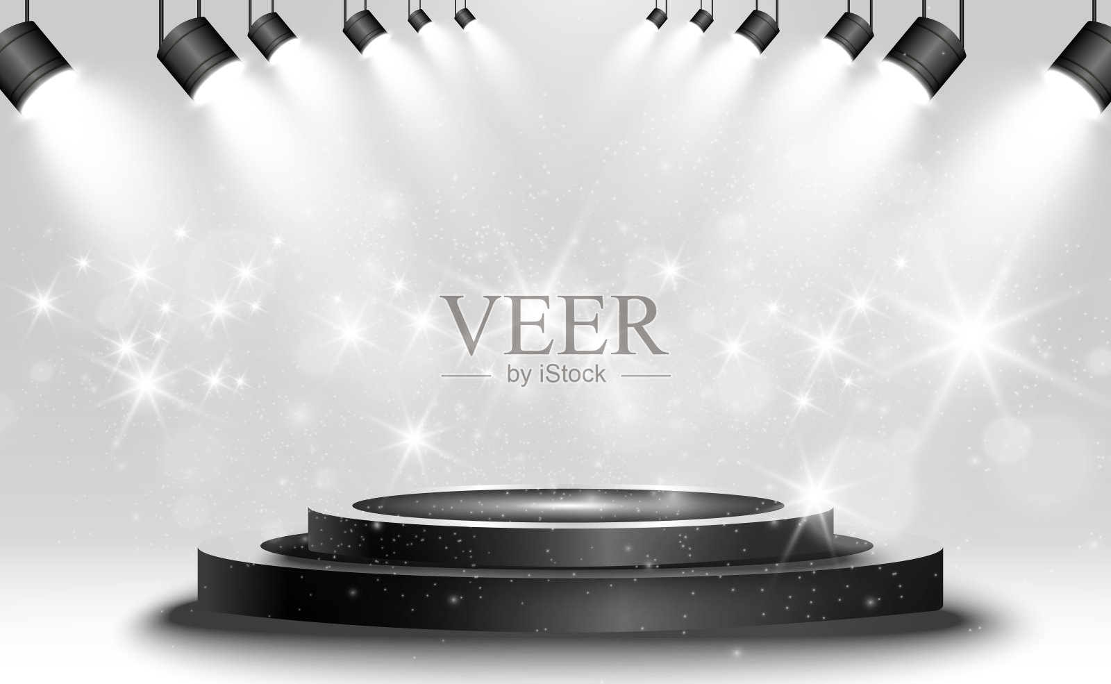 由背景聚光灯照亮的讲台、基座或平台。矢量插图。明亮的光。来自上方的光。广告的地方插画图片素材