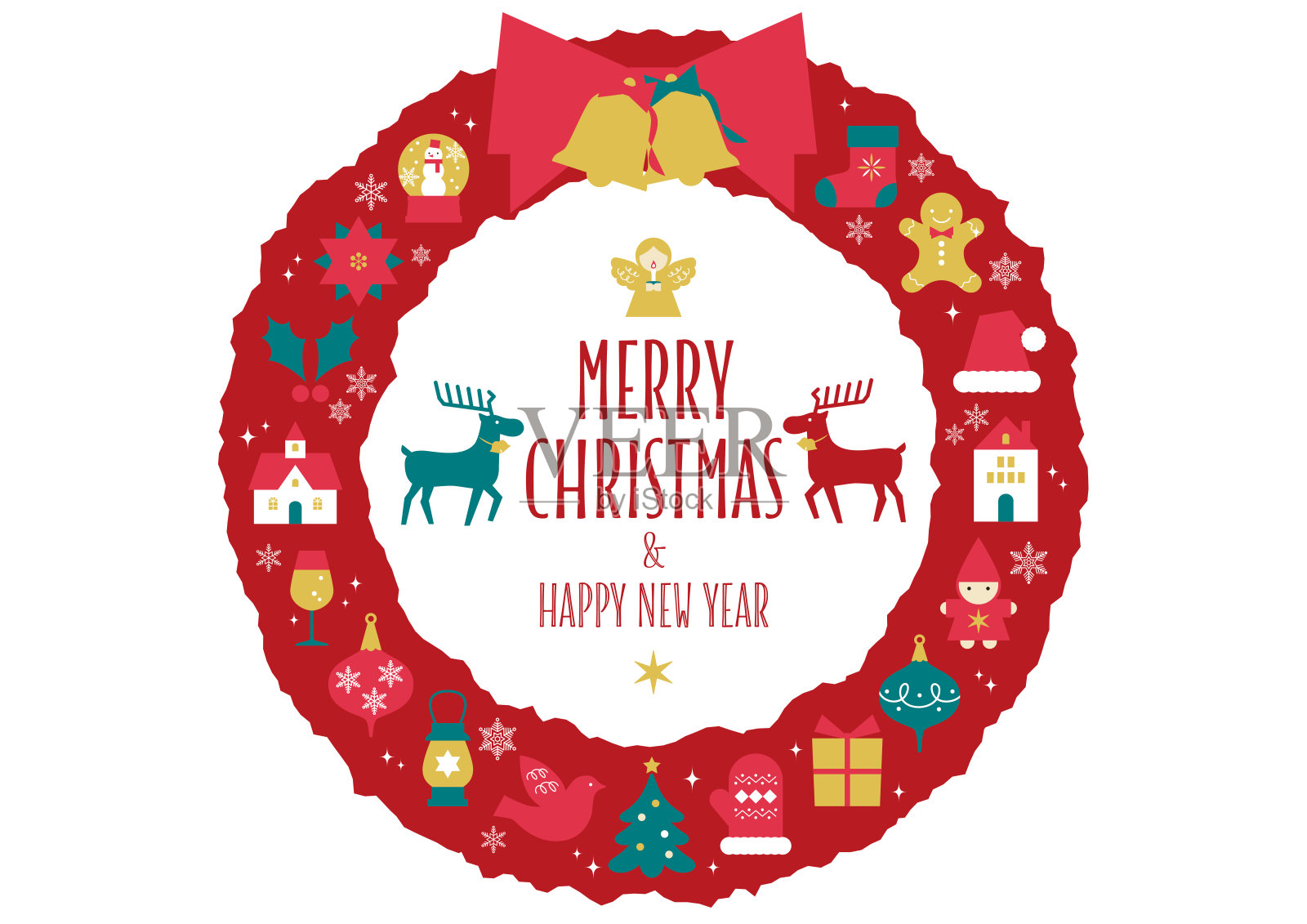 白色背景上的红色圣诞花环。插画图片素材