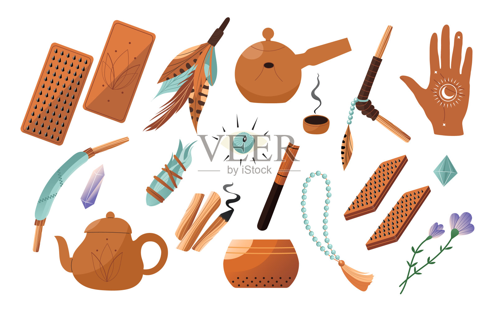 集神圣的萨满和冥想插图插画图片素材