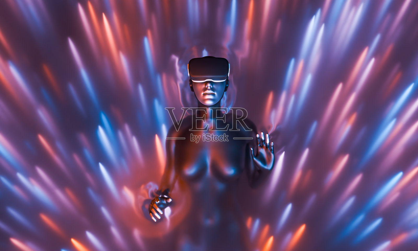 网络空间中戴着虚拟现实眼镜的女性形象照片摄影图片