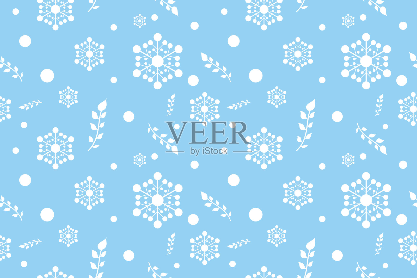 无缝白色雪花和花枝图案在蓝色背景的圣诞节和新年。矢量插图。背景。墙纸。庆祝活动插画图片素材