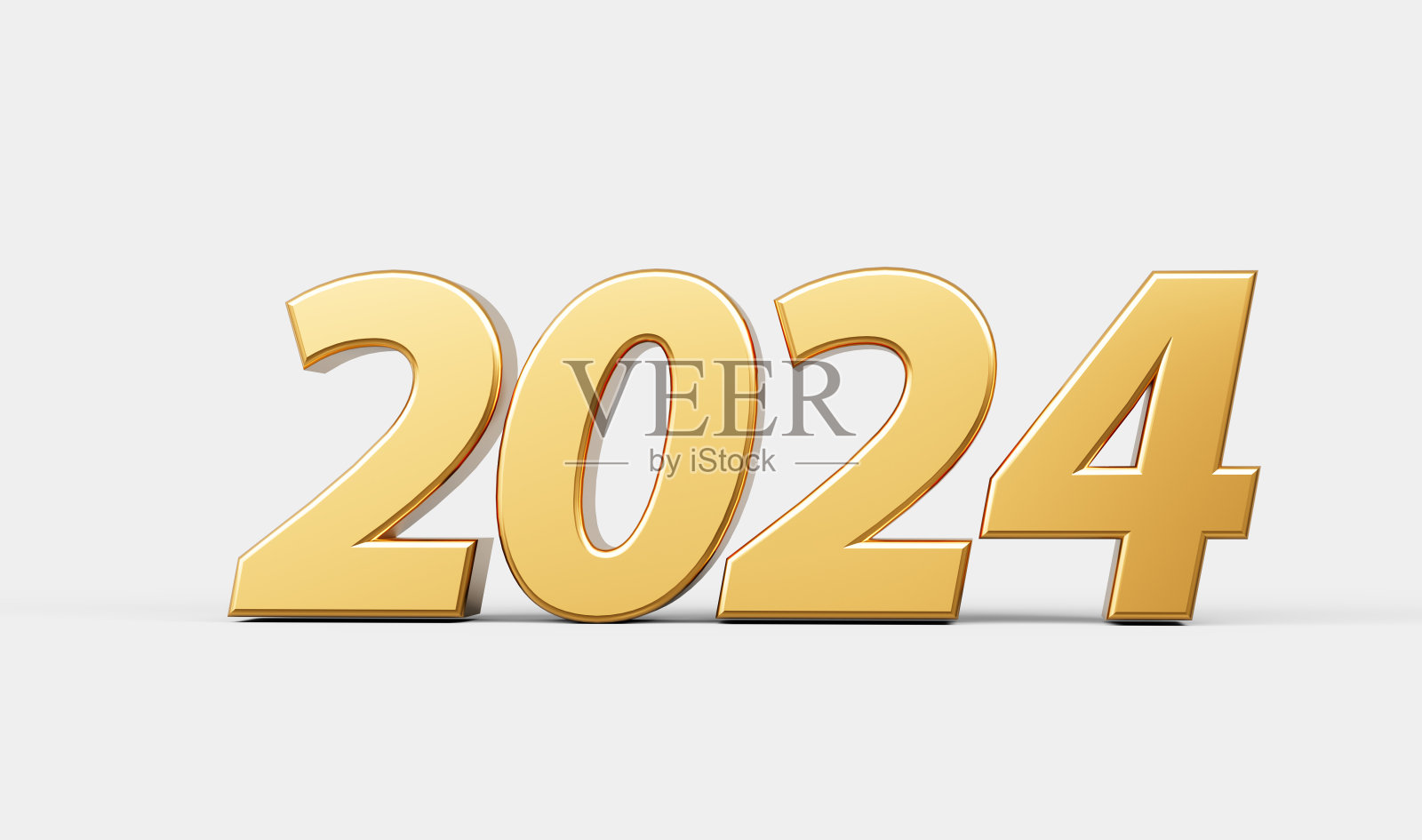 新年快乐2024金色金属隔离在白色背景3d插图照片摄影图片