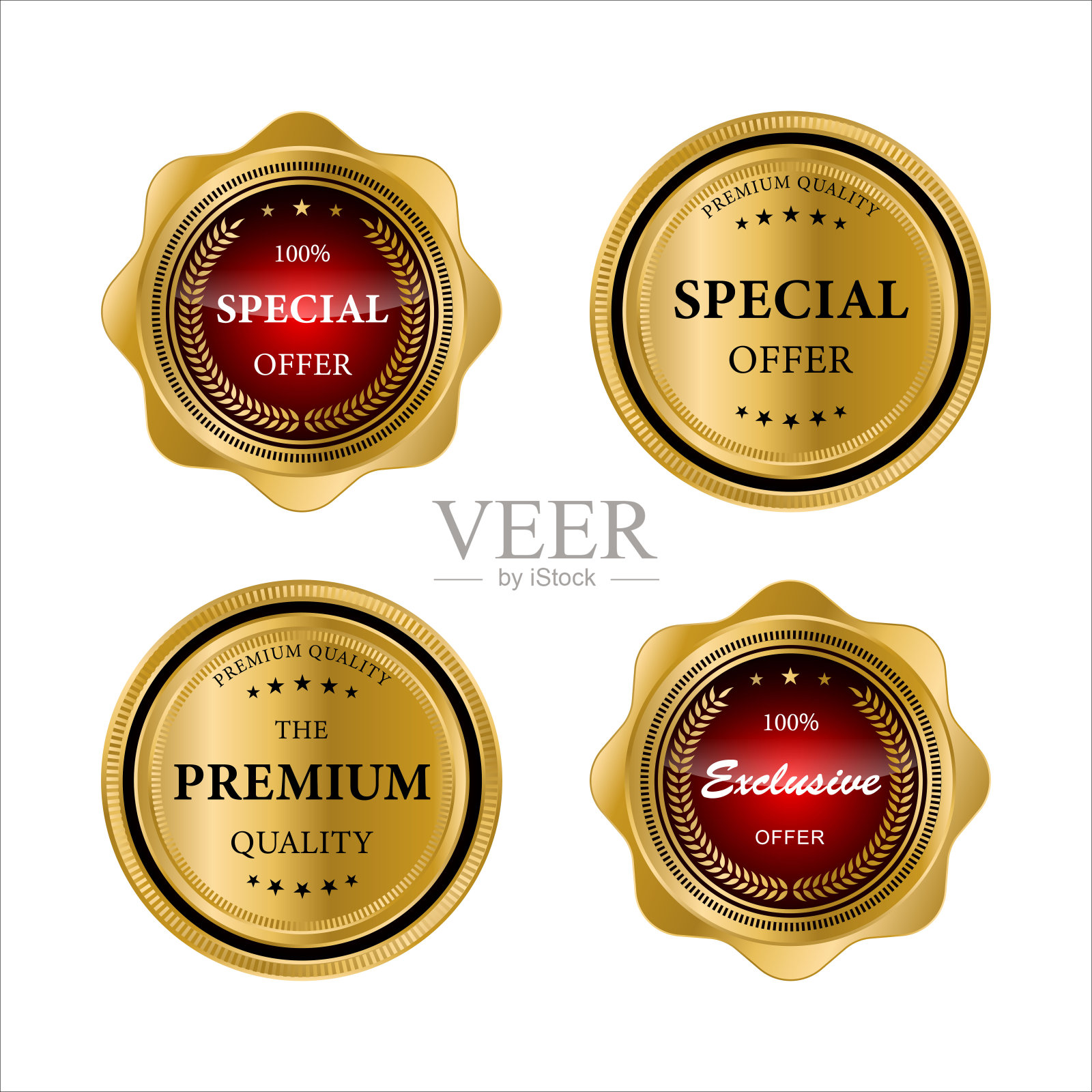 金色徽章和标签与金色丝带矢量集合。矢量插图插画图片素材