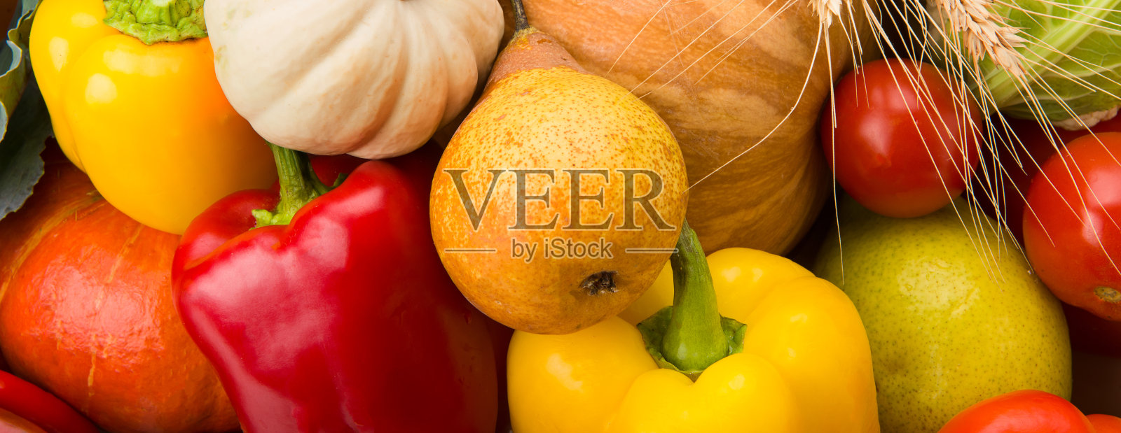 一套蔬菜和水果。美丽的背景。宽的照片。照片摄影图片