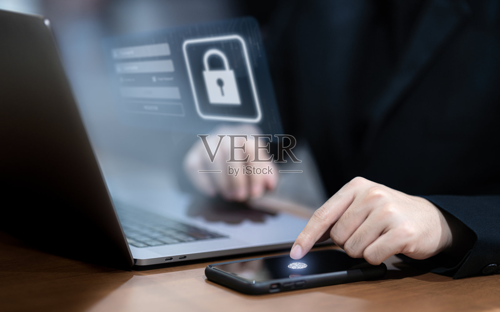 登录安全扫描指纹或输入密码。照片摄影图片