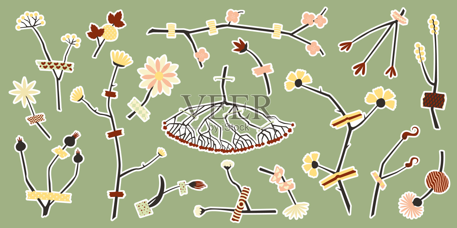 用于剪贴簿的花贴纸插画图片素材