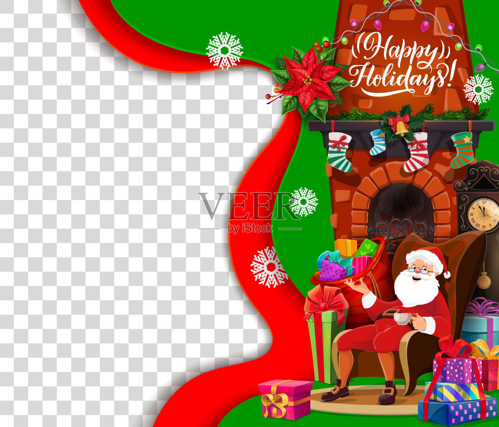 卡通剪纸圣诞老人贺卡壁炉插画图片素材