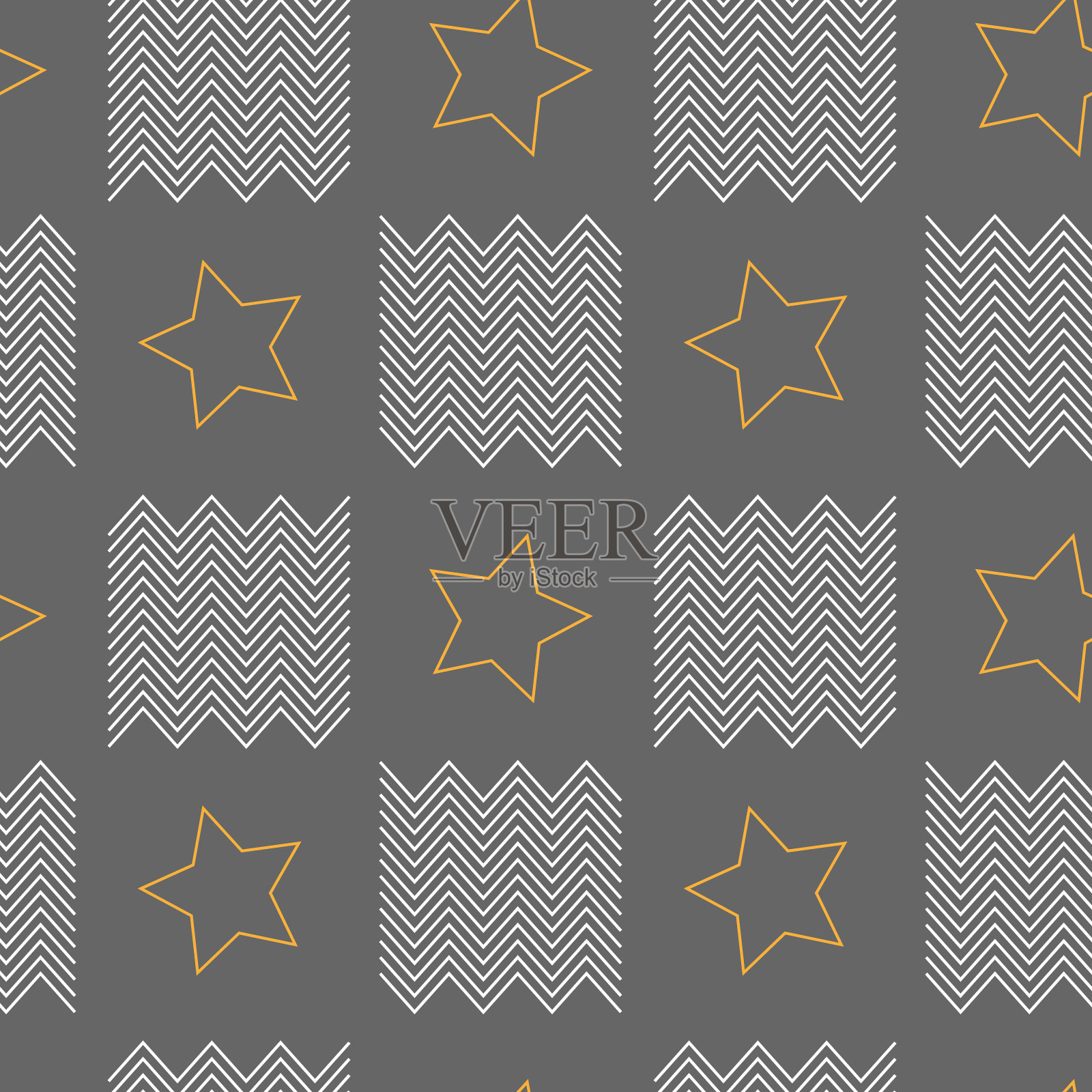 抽象无缝图案与之字形和星星。线矢量图。暗背景与几何形状。插画图片素材
