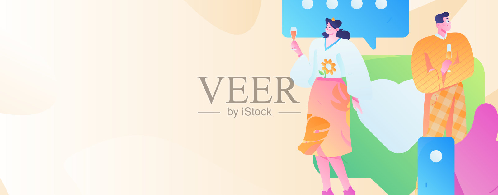 虚拟人物社会交往概念商业平面矢量手绘插画插画图片素材