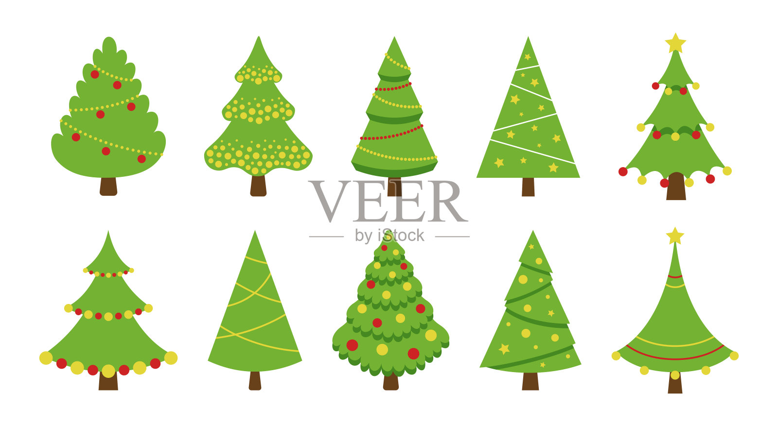 一组矢量圣诞树隔离在白色背景上插画图片素材