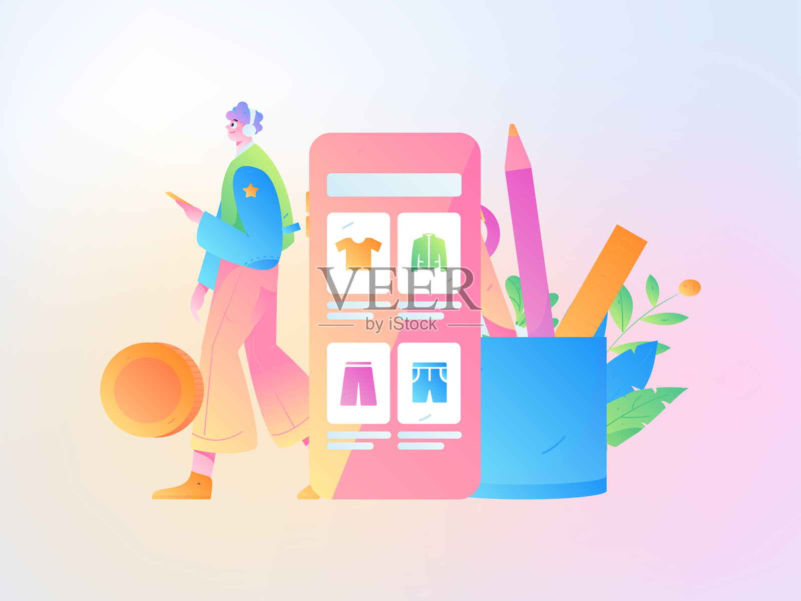 节日购物电子商务网上购物的人平面矢量概念操作手绘插图插画图片素材