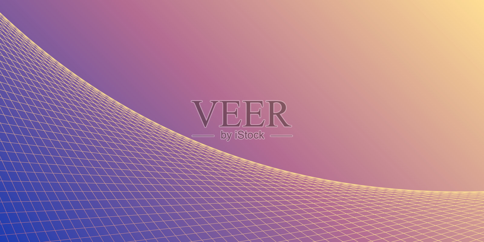 几何背景与弯曲的3D网格-时髦的紫色梯度插画图片素材