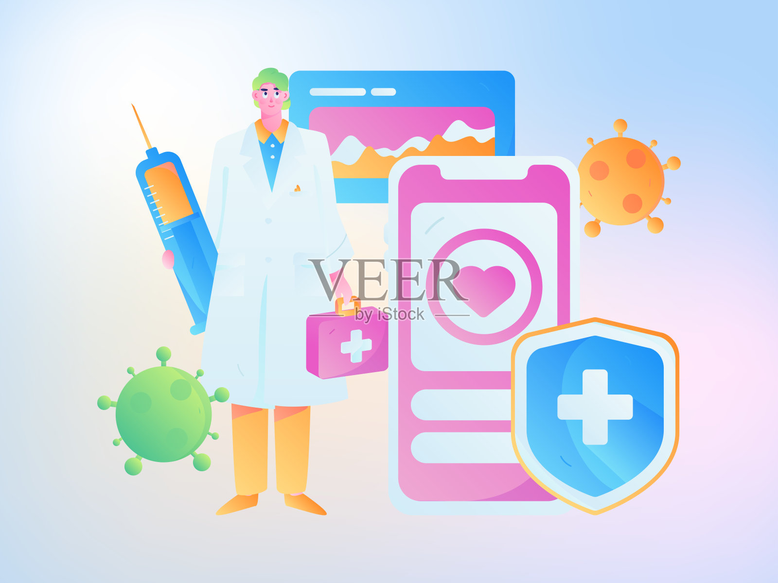 医学人物抗击疫情的平面矢量概念操作手绘插图插画图片素材