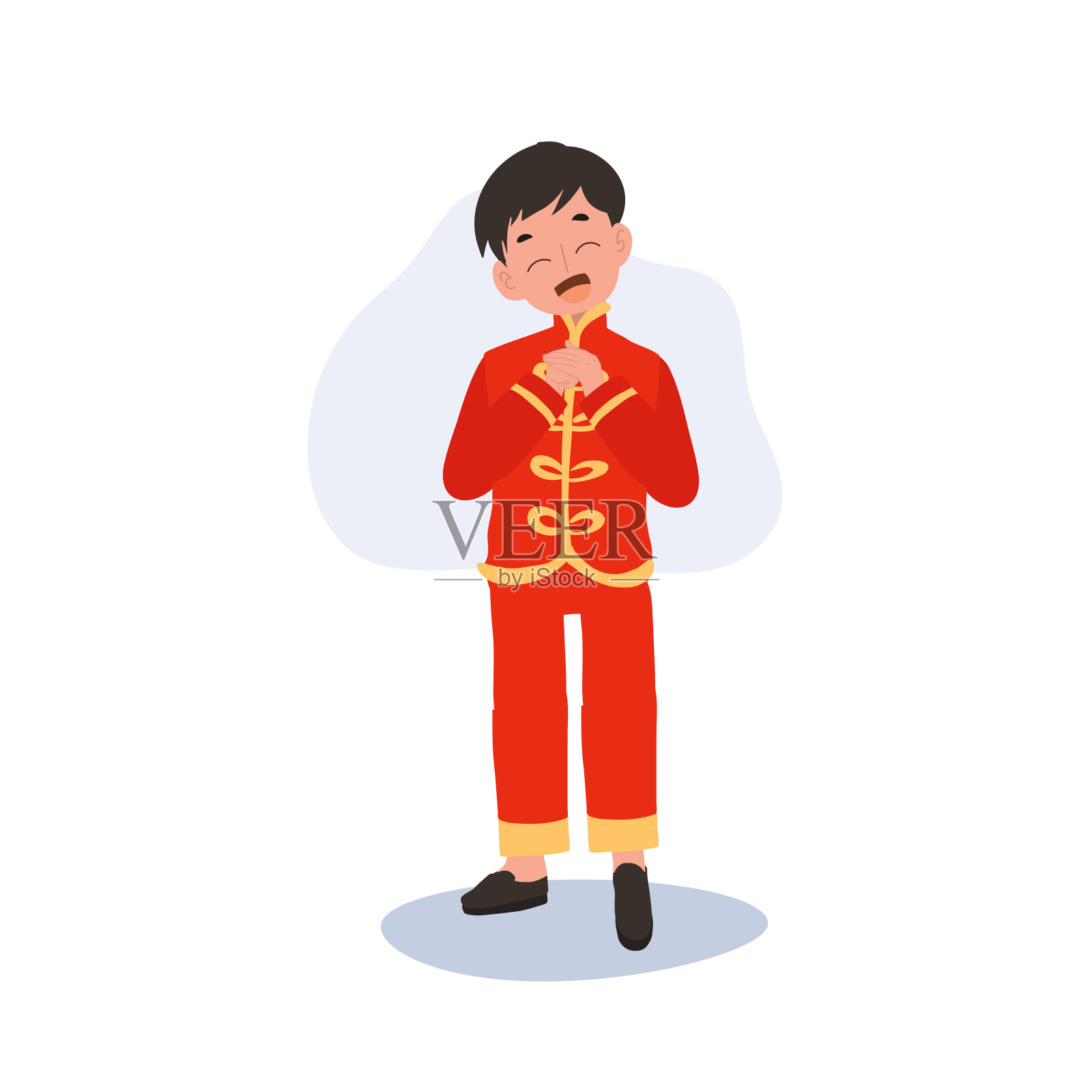 身着中国传统服饰的幼儿在行礼插画图片素材