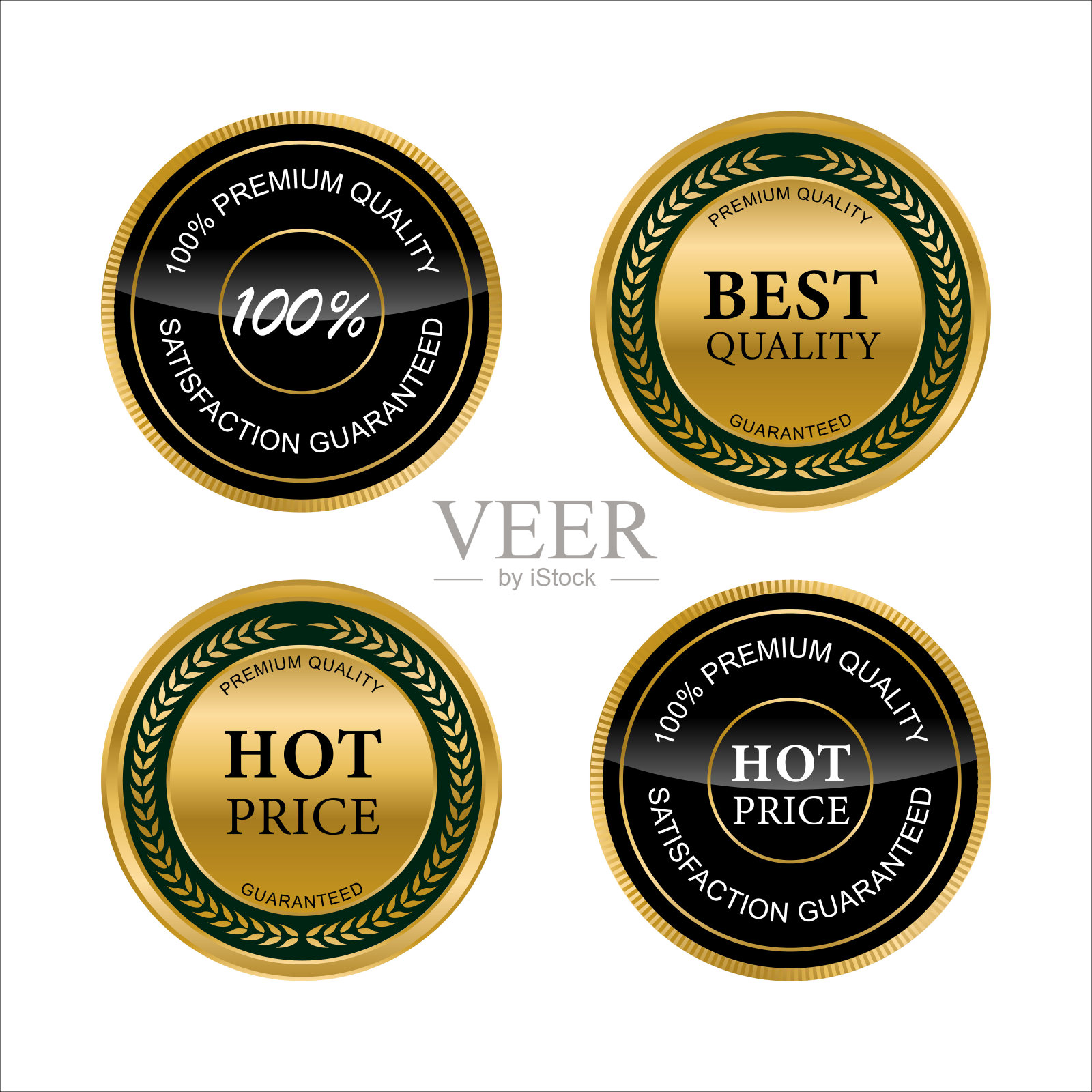 金色徽章和标签与金色丝带矢量集合。矢量插图插画图片素材