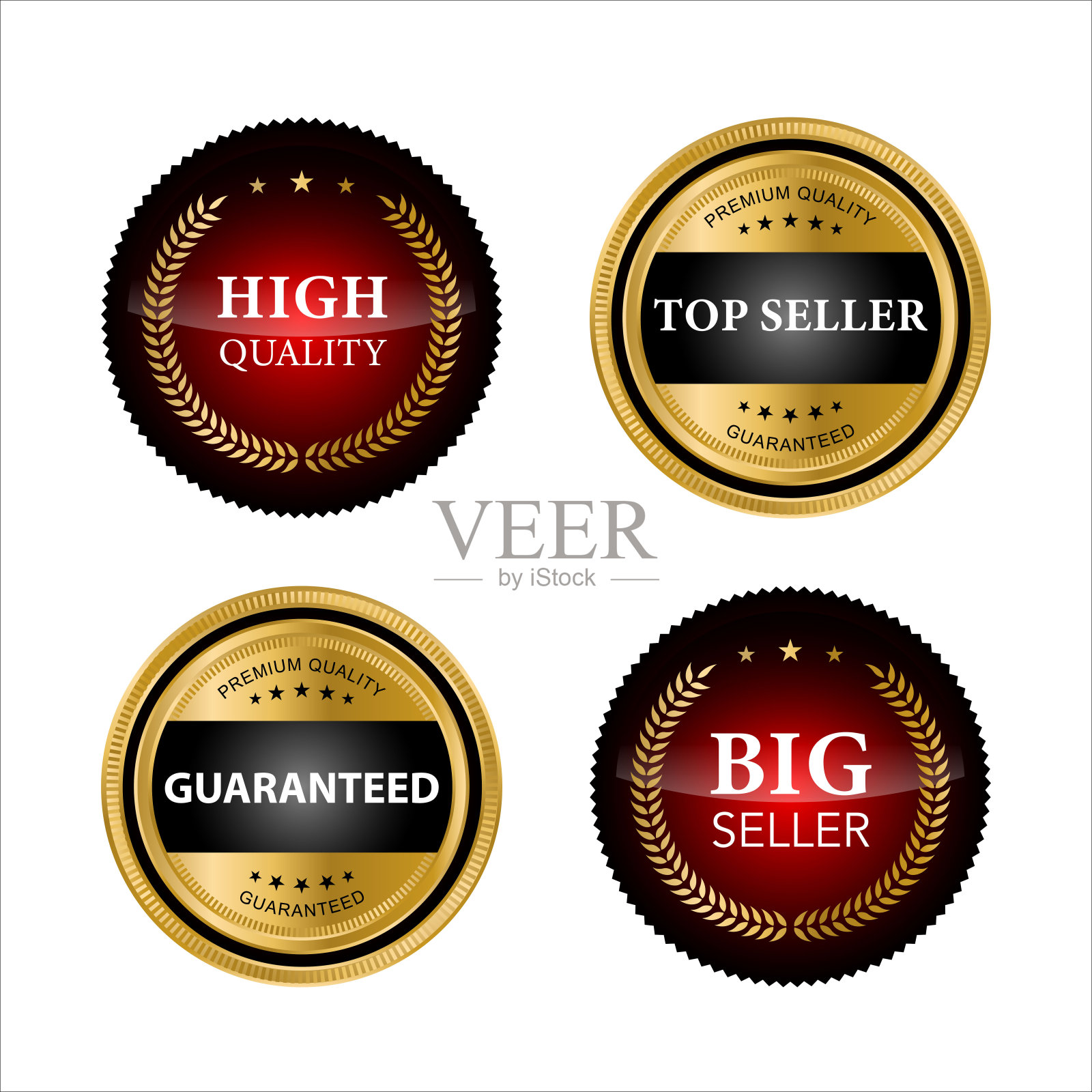 金色徽章和标签与金色丝带矢量集合。矢量插图插画图片素材